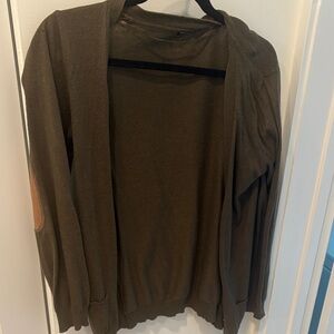 Olive Green Cardigan with Elbow Patches